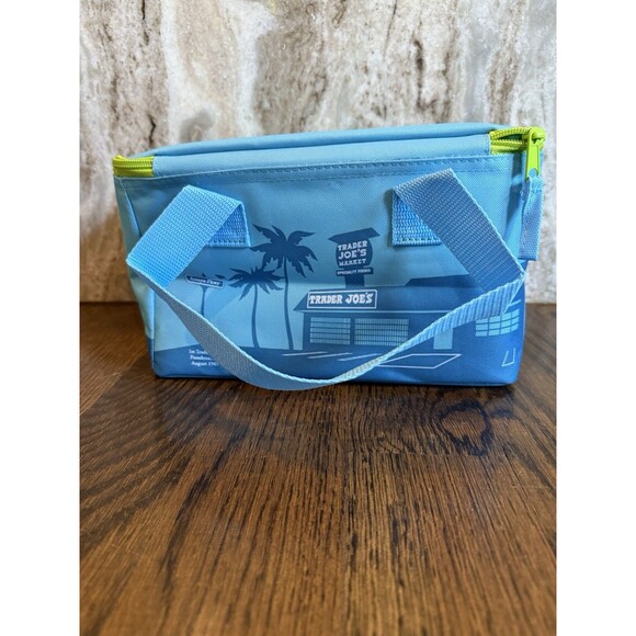 Trader Joe's Bag BLUE w Green Zipper Mini Lunch Insulated Tote Bag NEW Fast Ship - Picture 9 of 9